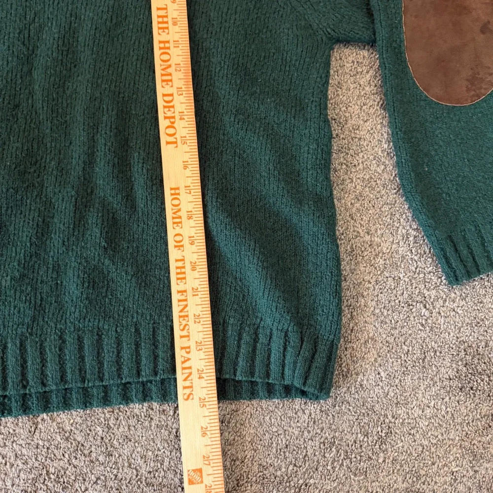 Polo Ralph Lauren Mens XL Green Wool Alpaca V-Neck Sweater Suede Elbow Patches